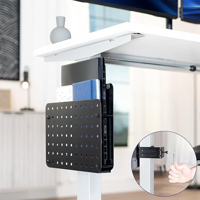 VIVO Steel Clamp-on Desk Leg Laptop Mount Holder, 14 x 11 inch Magnetic Peg Board, Desk Accessory Organizer, Black, Mount-LHS1
