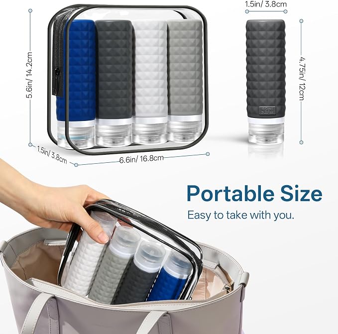 Travel Bottles for Toiletries, TSA Approved Travel Size Containers, Leak Proof Silicone Shampoo Bottles, Small Toiletry Containers with Clear Bag for Shampoo Conditioner Lotion