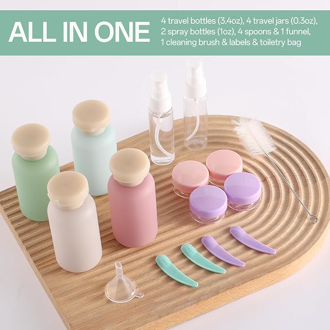 18 Pack Travel Bottles for Toiletries, TSA Approved Leak Proof Refillable Plastic Travel Containers, BPA Free Travel Essentials for Shampoo Conditioner Lotion Liquids, Airport Carry On Accessories