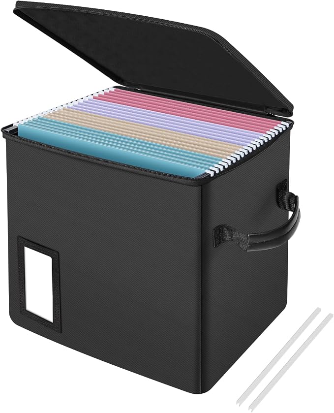 Fireproof File Box with PVC Slides & Dual Zippers, Collapsible Document Organizer Box for Home Office, Fireproof Filing Cabinet Storage Case, Portable File Organizer for Letter A4 Documents, Small