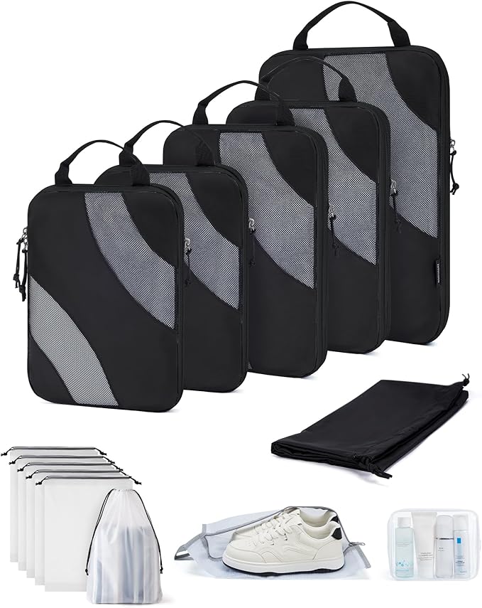 BAGSMART Compression Packing Cubes, 6 Set/4 Set/2 Set Travel Packing Cubes for Carry on Suitcases, Compression Suitcase Organizers Bag Set & Travel Cubes for Luggage, Lightweight Packing Organizers