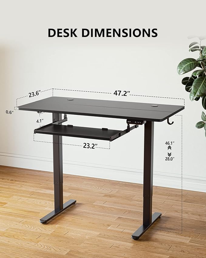 FEZIBO Standing Desk with Keyboard Tray, 48 x 24 Inch Adjustable Height Sit Stand Desk with Memory Presets for Home Office, Ergonomic Computer Workstation, Black