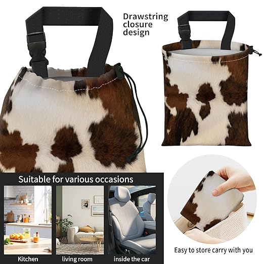 Car Trash Bag Large Hanging Can for Back of Seat, Cute Waterproof Car Garbage Bag for Vehicle, Travelling, Outdoor Cute Brown Cowhide