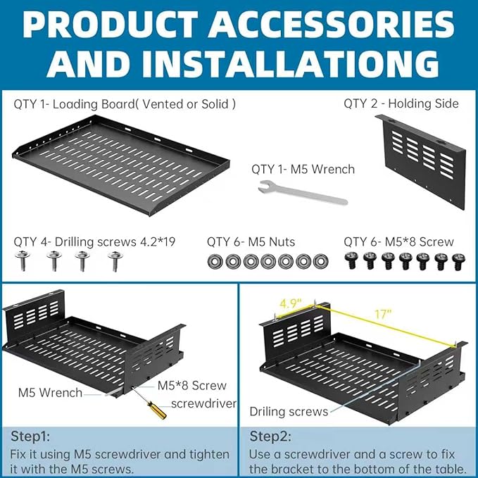 PC Holder Under Desk,Under Desk Computer Mount for Small Form Factor SFF Computers and PCs,Compatible with PlayStation 4, PS4 Slim, PS4 Pro,Gaming UnderDesk L17.3 x H 4" x D 12"