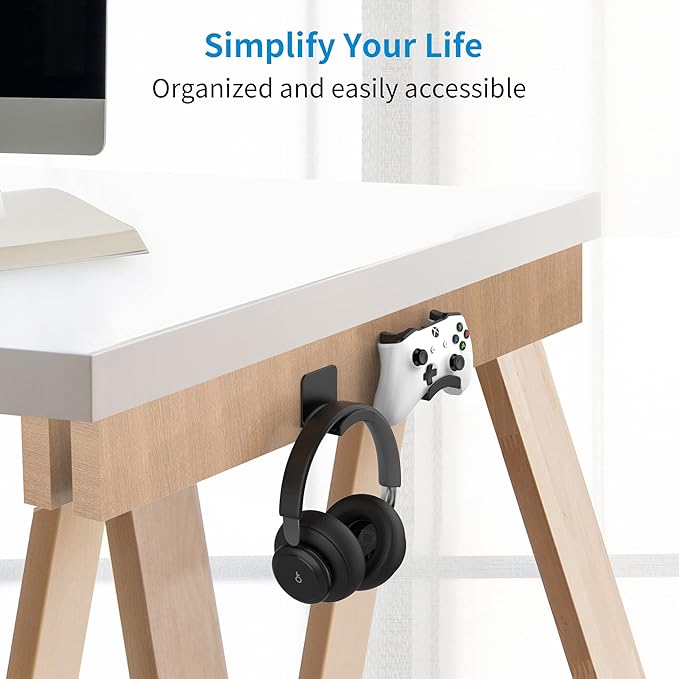 SOKUSIN Headphone Stand Headset Holder - Adhesive Gaming Earphones Hanger, Universal Desk Wall Mount Hook for All Headphone/Controller, Compatible with Beats, AirPods Max,Sony, JBL (Black)