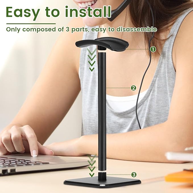 Headphone Stand, Detachable Headphone Holder, Universal Gaming Headset Holder, Space Saving Headset Stand for Desk, Headphone Holder Stand for Most Wired and Wireless Headphones (Black)