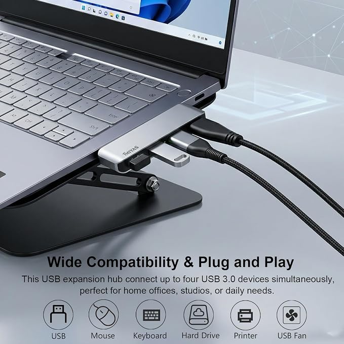 Right Side USB 3.0 Hub, 4-Port Cable-Free USB Splitter for Laptop, Direct-Plug Design, Compatible with MacBook, Laptops, Desktop, Surface, Flash Drive, HDD and USB More