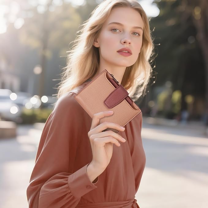 Airkit Small Wallet Women RFID Blocking Soft Leather Bifold Compact Card Holder Wallet for Women with Zipper Coin Pocket 4 ID Window