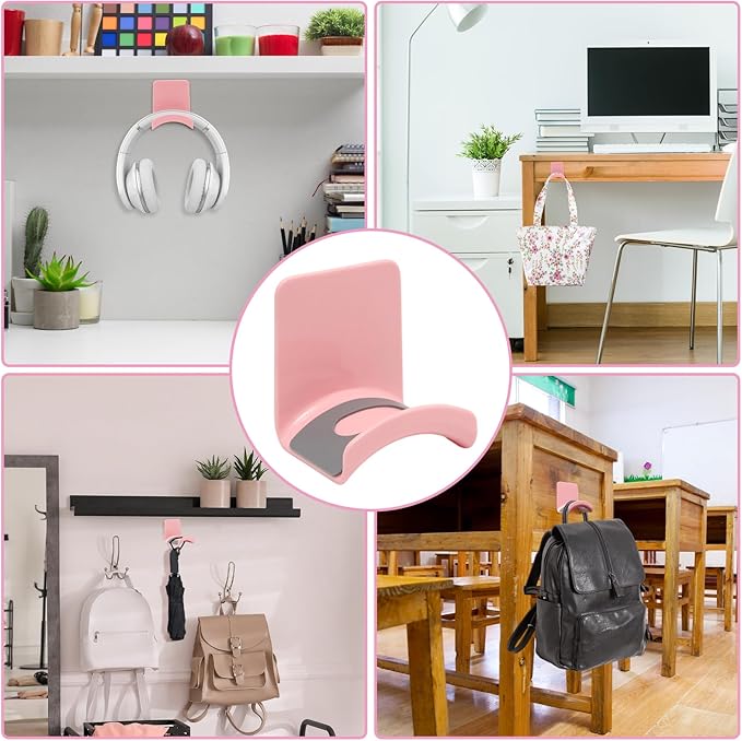 1Pcs Pink ABS Plastic Headphone Stand Hanger, Table Wall Mount Headset Holder Hook, Adhesive Earphones Hangers for Desk Headphone Hanger, Most Headphones and Controller