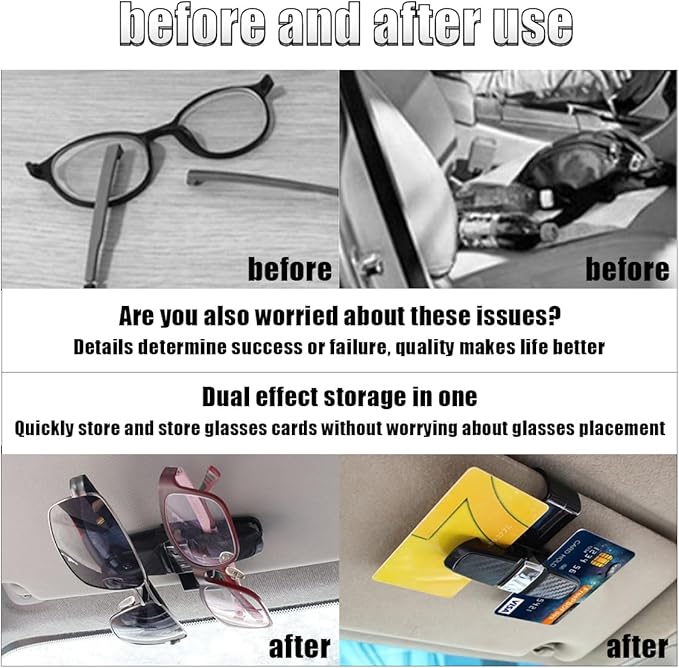 2PCS Glasses Holders for Car Sun Visor, Glasses Clip Organizer, Sunglasses Eyeglasses Mount with Ticket Card, Car Sun Visor Double-Ends Clip, 180 Degree Rotational Car Glasses Holder