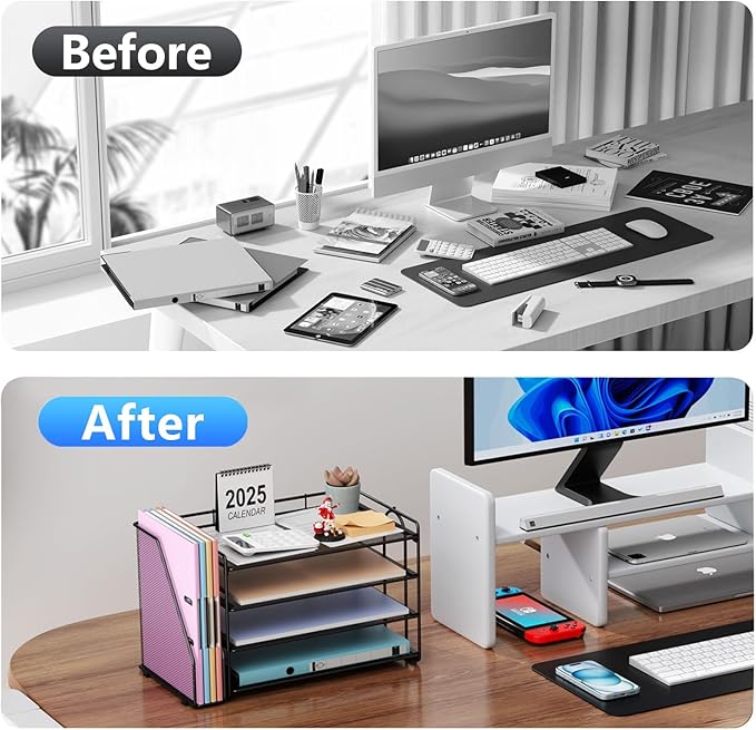 gianotter 4-Tier Paper Organizer With Magazine Holder, Desk Organizers and Accessories, Desk Accessories & Workspace Organizers, File Organizer for Office Supplies Storag (Black, 4-Tier)