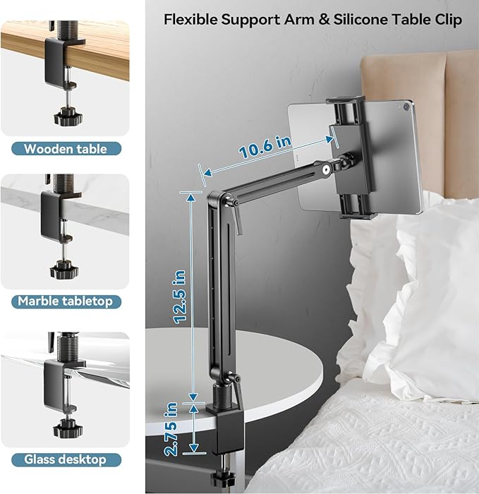 Mount Soporte para Tablet/Portable Monitor/Ereader - Strong Bearing Weight over 5.5lbs with Built-in Adjusting Wrench with 360°Rotate Base Fits for ipad 4.7-15.6" Tablet Stand Holder (Up to 15.6'')