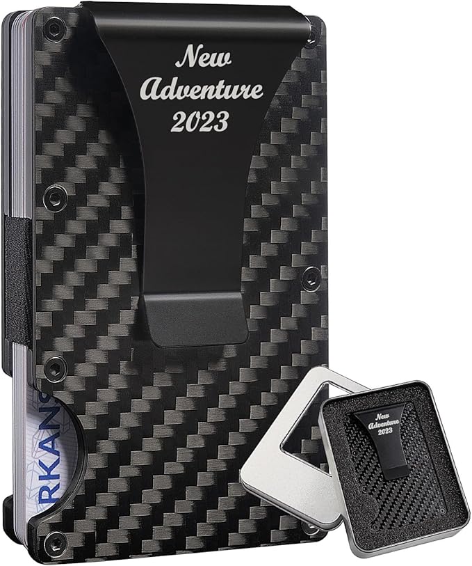 kullder Carbon Fiber Wallet Personalized Money Clip Wallet for Men Personalized Gifts For Men Engraved Wallet Metal Wallets with Box
