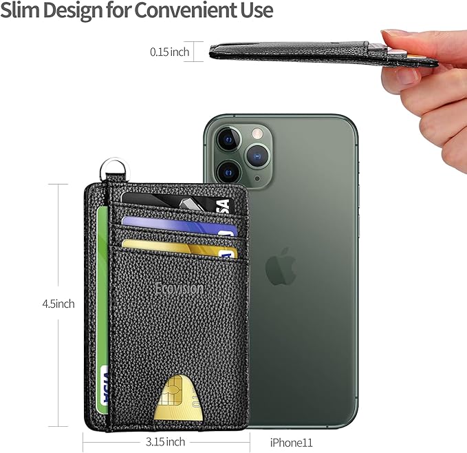 EcoVision Slim Minimalist Front Pocket Wallet, RFID Blocking Credit Card Holder Wallet with Detachable D-Shackle for Men Women