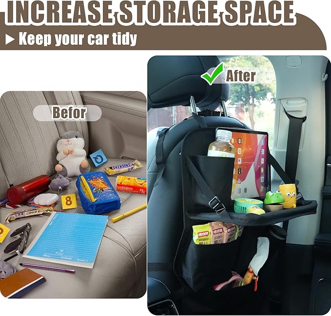 XDV Car Seat Organizers,Multi-functional Back Seat Protectors, Storage Pouches, Child kicking prevention and Tray Holders Kick Mats Back (for Cars, Kids,and Rear Seats) (Black, 1 Pack with Food Tray)