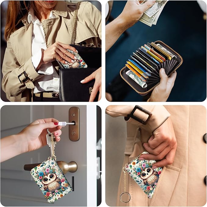 Credit Card Holder RFID Wallet, Small Card Holder Wallet for Women with Keychain Zipper, Funny Leather Print Credit Card Wallets Accordion Gift