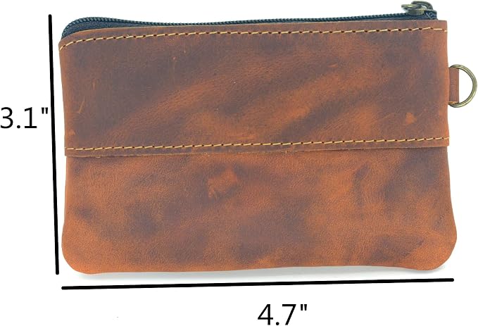 JJNUSA Genuine Leather Zipper Coin Purse for Men, Credit Card Case Holder, Mens Tray Purses Coin Purse Cash Change Wallet Car Smart Holder Money Pouch Brown