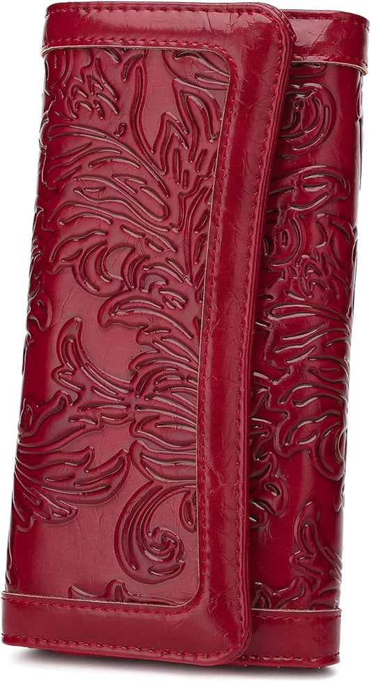 MEITRUE Women's Wallet Leather RFID Blocking Trifold Ladies Purse Embossed long Clutch Card Holder Phone Checkbook Organizer