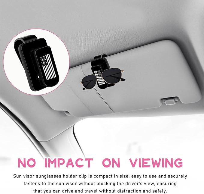 Ohleats Sunglasses Holder for Car Sun Visor, US Flag Metal Auto Eyeglass Hanger Clip, Multi-Function Ticket Card Clip Eyeglasses Mount, Truck Car Accessories for Men Women (Black)