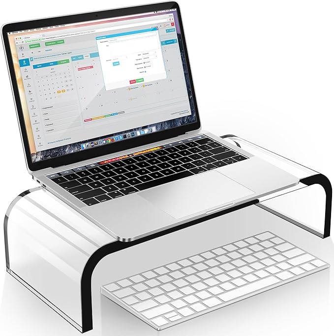 AboveTEK Acrylic Monitor Stand ??Clear Monitor Riser & Computer Desk Stand, Premium Acrylic Laptop Stand for Home Office, PC TV Stand with Keyboard Storage Heavy Duty Desk Riser