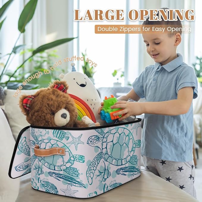 Sea Turtle Storage Basket for Bedroom Kitchen Bathroom Storage Bins with Lids Collapsible Toy Cube Storage Organizer for Kid Teen Women Men