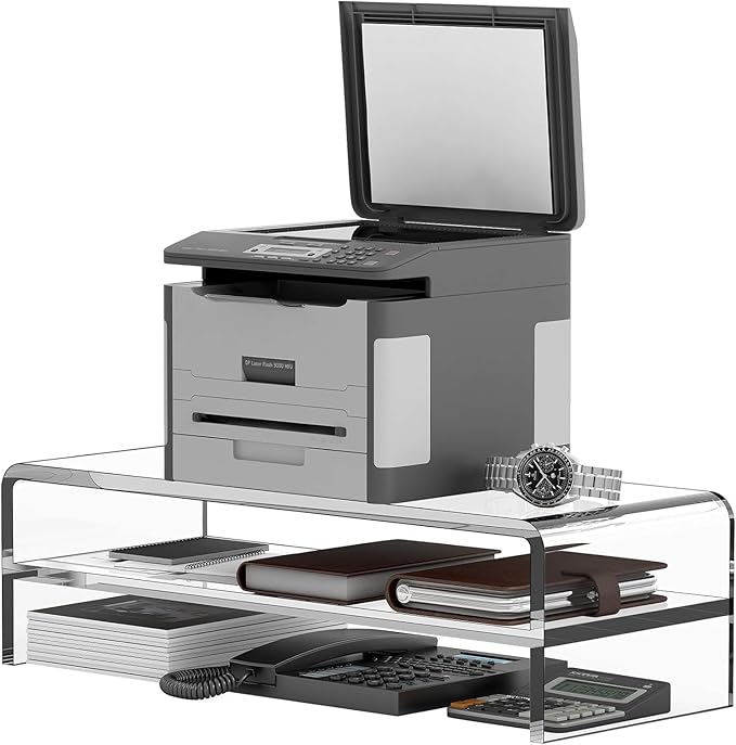 Egchi Acrylic Monitor Stand, 2 Tiers Computer Monitor Riser(20x8x5.5 Inch), Monitor Riser/Computer Stand for Home,Office,Business,PC Desk Stand for Keyboard Storage& Multi-Media Laptop Printer Screen
