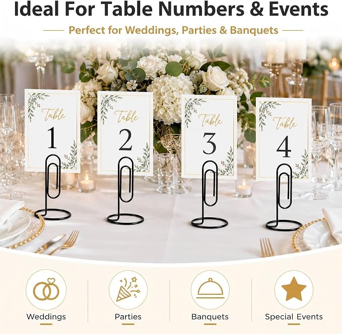Table Number Holders, 4Pcs Jumbo Desk Paper Clip Table Place Card Holder Office Stand Memo Holders Desktop Memo Holder Picture Holder Office Accessory to Hold Bills Letters Reminders and Notes