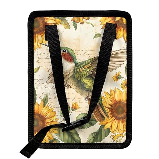 Biyejit Car Trash Can with Lid Collapsible Waterproof Car Garage Bag Reusable Hanging Automotive Garbage Bin with Adjustable Strap Car Accessories Interior Car Organizer, Sunflower Hummingbirds
