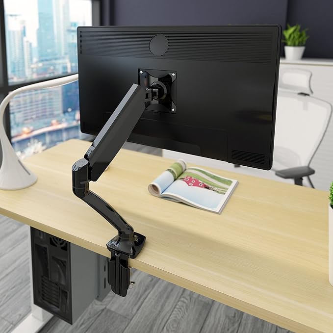 Progressive Desk Single Gas Spring Monitor Stand - Fits 17"-30" Monitors - ±180 Monitor Rotation - Arm Holds Up to 20 lbs