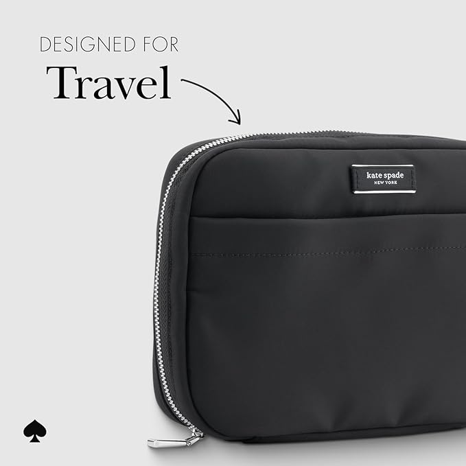 kate spade new york Nylon Tech Organizer Pouch - Electronics Cable Cord Organizer, Travel Case for Chargers, Power Bank, AirPods, and Accessories - Signature Black