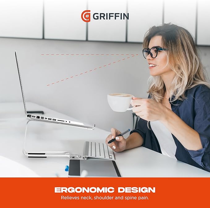 Griffin Elevator Laptop Stand - Ergonomic Computer Riser & Laptop Mount Made of Sturdy Brushed Aluminum - Supports Posture & Elevates Workspace with a Minimal Design, Classic Clear (2.5 Oz)
