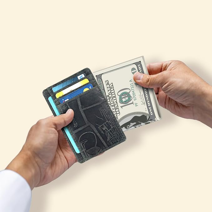 Oak Leathers Leather Slim Minimalist Wallet for Men & Women RFID Front Pocket Leather Card Holder Wallets (Egyptian Green)