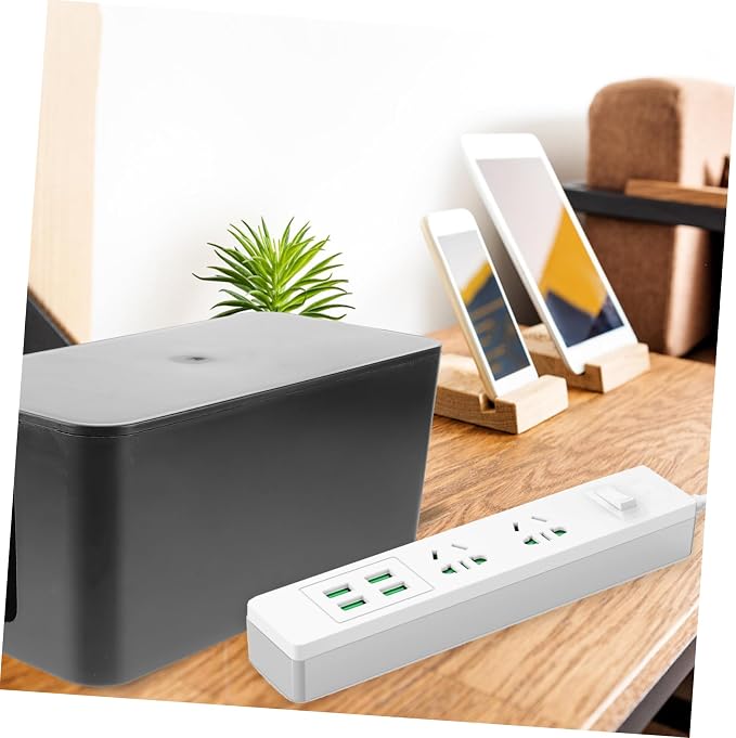 Uonlytech Compact Strip Cable Management Box Plastic Organizer for Desk TV and Computer S Size (Black)
