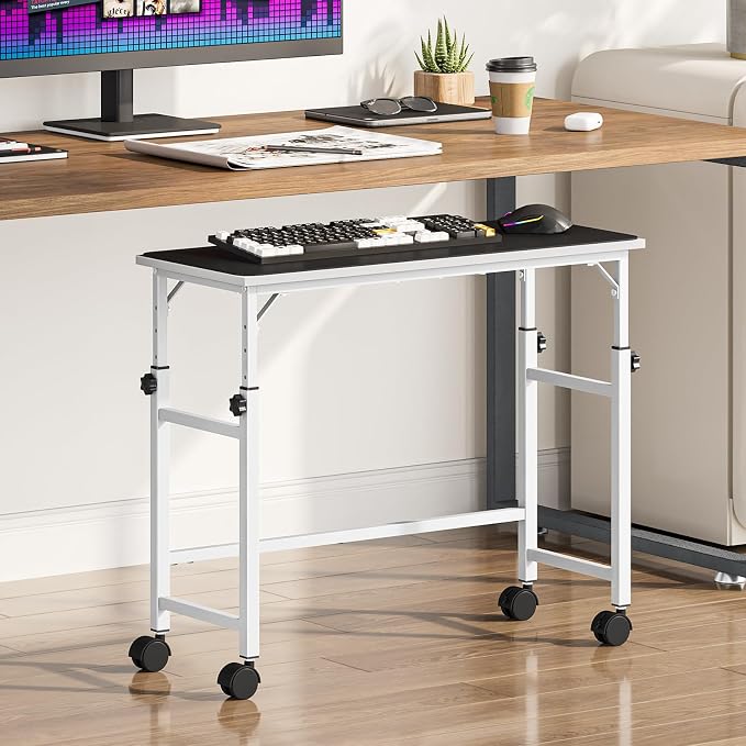 Snughome Mobile Keyboard Tray with Mouse Pad, Height Adjustment 21.6"-31.1", Keyboard Standing Desk, Rolling Under-Desk Extender with Lockable Casters, Desk Accessories for Home Office, White