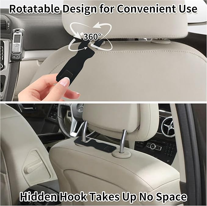 Vidonio Upgrade Car Seat Headrest Hooks & Mobile Phone Holder, Universal Hidden Multifunctional Car Organizers, Leather (Black)