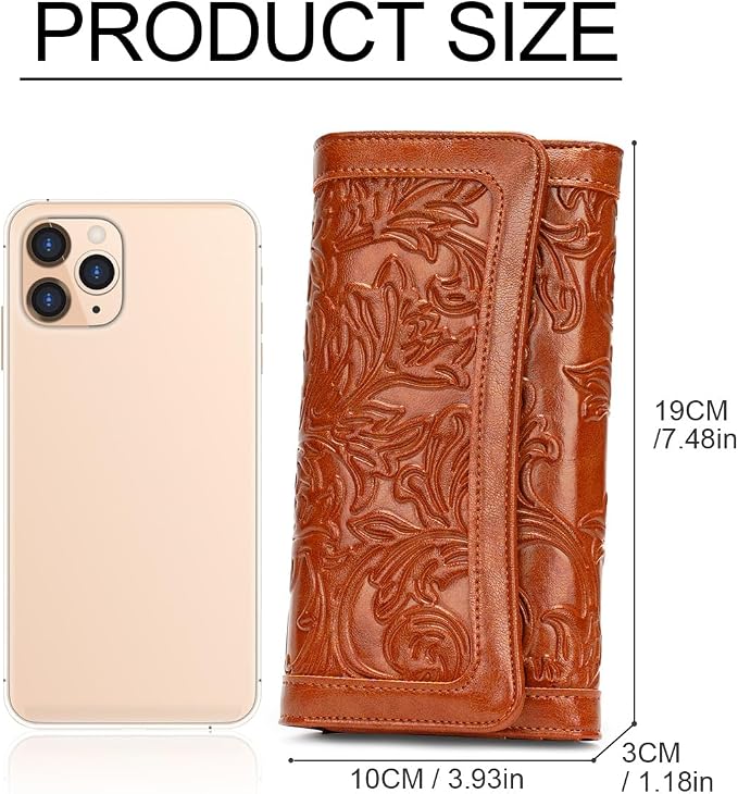 MEITRUE Women's Wallet Leather RFID Blocking Trifold Ladies Purse Embossed long Clutch Card Holder Phone Checkbook Organizer