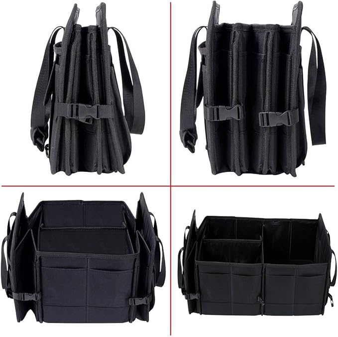 AUTOARK Multipurpose Car Trunk Organizer with Straps,Non-Slip Waterproof Bottom,Durable Collapsible Adjustable Compartments Cargo Storage,Upgraded Handle,AK-072