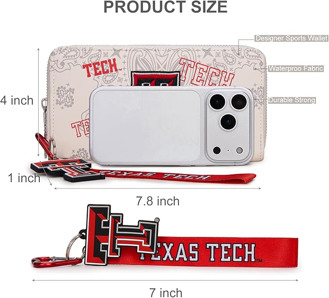 Texas Tech Official Wristlet Wallet with RFID Blocking Card Slot, Texas Tech Team Logo Clutch Purse, Mini Clutch Wallet for Fan Gift, Game Day, Concert | Beige, NC-TTU011BG