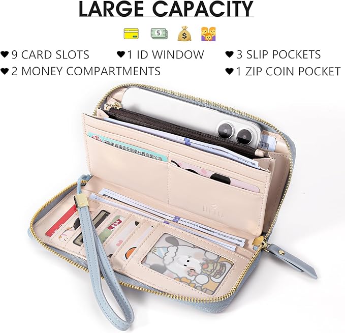 Pomelo Best Womens Wallet RFID Blocking Leather Multi Credit Card Large Capacity Wristlet Zip Around Long Wallets for Lady