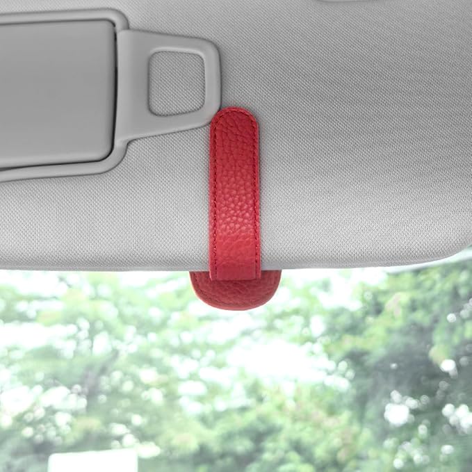 zipelo Sunglasses Holders for Car Sun Visor, 2PCS Magnetic Leather Vehicle Glasses Hanger Clip for Ticket Card, Auto Interior Eyeglass Organizer Accessories, Universal for SUV Sedan Truck (Red)