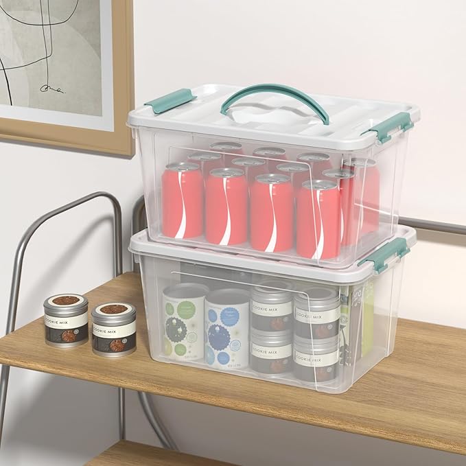 Jekiyo 14 Quart Clear Storage Box with Handle, Plastic Latching Bins with Lids, 4 Packs
