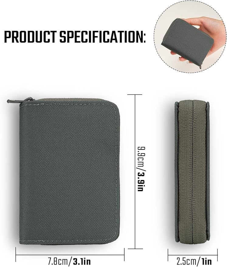TACTICAL_GEEK PC1 EDC 11-Slot Nylon Card Holder for Credit Cards, Lightweight Zippered Minimalist Wallet for Men and Women, with Coin Pouch, Ultra-light and Waterproof (Grey)