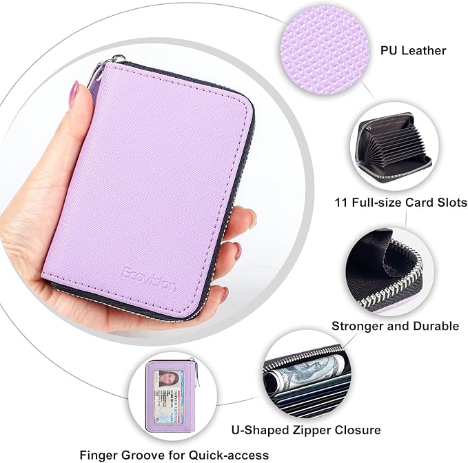 EcoVision Credit Card Holder RFID Card Case Wallet, Small Accordion Zipper Card Case Holder, Card Organizer Case for Women Men