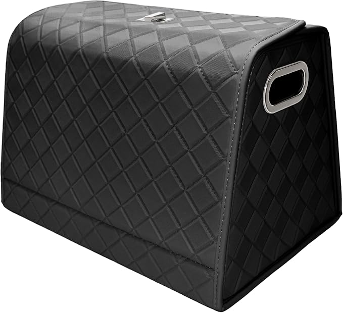 Foldable Car Trunk Organizer – Waterproof 2-Section Expandable Storage with Quick-Fold Tech, Fits SUV/Sedan for Groceries/Travel (Black, Large)