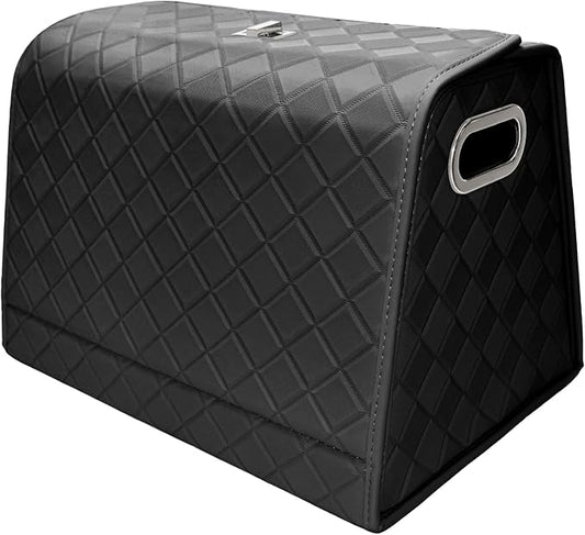 Foldable Car Trunk Organizer – Waterproof 2-Section Expandable Storage with Quick-Fold Tech, Fits SUV/Sedan for Groceries/Travel (Black, Large)