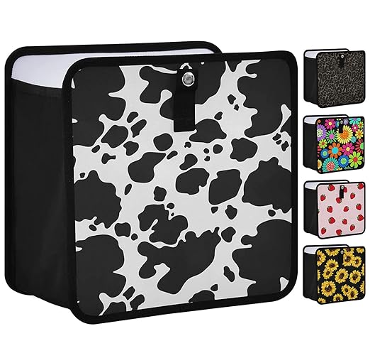 Black White Cow Car Trash Can, Animal Skin Print Foldable Hanging Car Trash Bag, Small Waterproof Car Accessories Garbage Bin