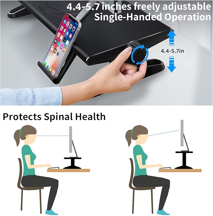 Computer Monitor Stand Riser for Desk,4.4-5.7 Inches Freely Height Adjustable with Cellphone Holder,Multi-Purpose Desktop Organizer Monitor Stands Riser for Computer,Laptop,Printer,TV (BLack)