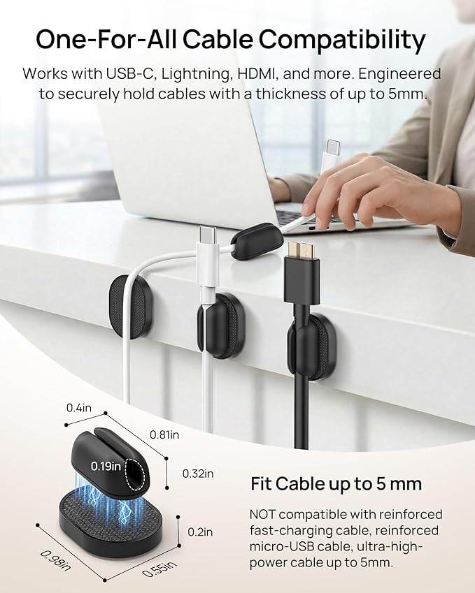 6 Pack Magnetic Cable Holder [2 in 1 Magnet & Adhesive] Cable Clips Silicone for Phone Charger, SODI Minimalist Cord Holder for Nightstand, No-Residue Adhesive Cord Organizer for Desk, Car, Office