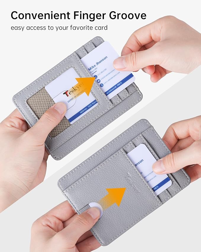 Teskyer Slim Wallet for Men, Minimalist Front Pocket RFID Blocking Leather Wallet Credit Card Holder for Men & Women