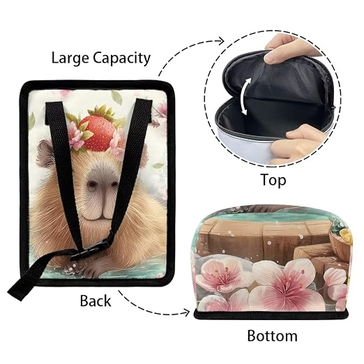 Biyejit Capybara Flowers Cute Car Trash Can with Lid – Multipurpose Collapsible Trash Bin for Car, Leak-Proof Organizer, Waterproof Garbage Can with Storage Pockets & Adjustable Straps
